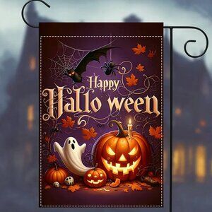 Halloween & Fall Double-Sided Garden Flag - Waterproof Burlap, 12x18 inch